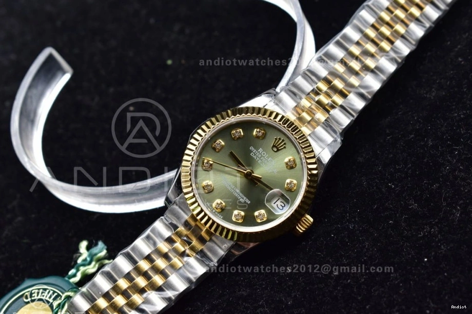 Green Dial on 278289 Syle Markers Steel 31 DateJust WF 316L Fluted Bracelet and President Bezel Ladies 0316